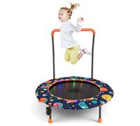 COSTWAY Trampoline Enfant Ø92CM avec 21 Lumières LED & Poignée Amovible, Mini Trampoline Exterieur Enfant avec Motif d'Astronaute & Tapis Antidérapant pour Enfant de 3-6 Ans