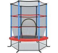 COSTWAY Trampoline Enfants Ø165×1,65H CM-Filet de Sécurité-Porte Zipée-Couvre-Ressorts-6 Poteaux Rembourrés-Charge 45 kg-Bleu