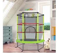 COSTWAY Trampoline Enfants avec Filet de Sécurité Ø165×1,91H CM-Porte Zipée-Couvre-Ressorts-6 Poteaux Rembourrés-Charge 45 kg-Vert