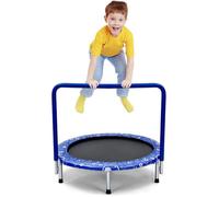 COSTWAY Trampoline Enfants Pliable Ø92cm Housse de Sécurité Matelassée,Poignée Recouverte 30 Cordes Elastiques Intérieur 150 KG