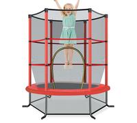 COSTWAY Trampoline Extérieur Enfants Ø165 CM avec Filet de Sécurité, Trampoline Enfants avec Cadre en Acier & 6 Poteaux Recouvert de Mousse, Charge Max 135kg pour Garçon et Fille (Rouge)