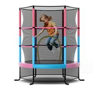 COSTWAY Trampoline Extérieur Enfants Ø165 CM avec Filet de Sécurité, Trampoline Enfants avec Cadre en Acier & 6 Poteaux Recouvert de Mousse, Charge 135 kg pour Garçon et Fille (Macaron)