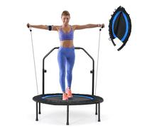 COSTWAY Trampoline Exterieur Interieur Enfant Adulte Ø101 cm, Trampoline Fitness Pliable avec Poignée, Hauteur Réglable à 4 Niveaux, 2 Bandes de Résistance, 6 Pieds, Charge 150 kg (Bleu)