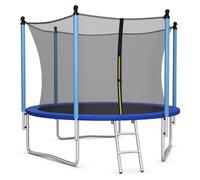 COSTWAY Trampoline Jardin ø305cm 10FT-Echelle 2 Marches-Filet de Sécurité Intérieur-Tapis de Saut-Coussin en Mousse-Tuyau Galvanisé