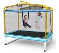 COSTWAY Trampoline pour Enfants Rectangulaire 190 x 124 cm 3 en 1 avec Balançoire,Barre Horizontale,Filet d'Enceinte 100kg Jaune
