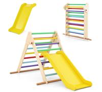 COSTWAY Triangle à grimper, 3 en 1 Structure à grimper Indoor pliable, Triangle à barreaux en bois à faire glisser pour les enfants à partir de 1 an Coloré