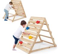 COSTWAY Triangle à grimper double face, jouet d'escalade en bois avec rochers à grimper colorés, pour les enfants de 3 à 8 ans