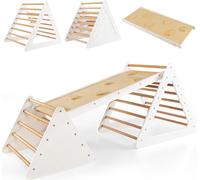 COSTWAY Triangle à grimper & échelle & toboggan 3 en 1, structure à grimper avec rampe à deux côtés, triangle à barreaux pour grimper et glisser, pour les jeunes enfants à partir de 3 ans (Blanc + Nat