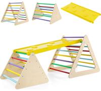 COSTWAY Triangle à grimper & échelle & toboggan 3 en 1, structure à grimper avec rampe à double face, triangle à barreaux pour grimper et glisser, pour les jeunes enfants à partir de 3 ans