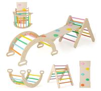 COSTWAY Triangle d'escalade 4 en 1 & Arc à grimper & Échelle & Toboggan, structure d'escalade avec rampe à double face, triangle à barreaux pour grimper, glisser et se balancer, pour les jeunes enfant