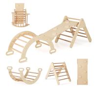 COSTWAY Triangle d'escalade 4 en 1 & Arc d'escalade & Échelle & Toboggan, structure d'escalade avec rampe double face, triangle à barreaux pour grimper, glisser et se balancer, pour les jeunes enfants