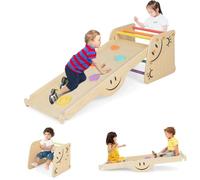 COSTWAY Triangle d'escalade avec Toboggan, Cadre d'escalade 6 en 1, pour l'intérieur, avec marchepied réglable en Hauteur et balançoire, échelle d'escalade en Bois, Aire de Jeux d'intérieur pour