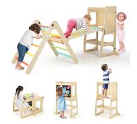 COSTWAY Triangle d'escalade avec Toboggan, Cadre d'escalade 7 en 1 intérieur pour Enfants à partir de 3 Ans, y Compris Triangle d'escalade Pliable et réglable en Hauteur, Inclinaison réversible