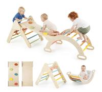 COSTWAY Triangle d'Escalade Enfant Montessori Pliable avec Coussin, Coloré | Rampe & Arche d'Escalade, Parcours de Motricité en Bois, Aire de Jeux Intérieure pour 1 An+