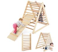 COSTWAY Triangle d'escalade Pliable avec échelle en Bois, équerre à échelons pour développer Les capacités motrices grossières, pour Les Tout-Petits à partir de 3 Ans (Naturel)