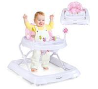 COSTWAY Trotteur Bébé Evolutif avec 3 Hauteur Réglable(51/53/55cm), Marcheur Bébé Pliable avec Coussin de Siège Confortable, Design Anti-Collision, Charge 13,5kg pour Enfants de 6-36 Mois (Rose)