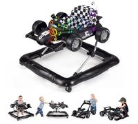 COSTWAY Trotteur Bébé Garçon Fille avec 3 Hauteur Réglable, Noir | Trotteur Marche Bébé Pliable Évolutif avec Boîte à Musique Amovible & Volant, Roues Silencieuses, Charge 12kg pour 6-18 Mois