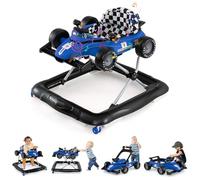 COSTWAY Trotteur Bébé Garçon Fille avec 3 Hauteur Réglable, Trotteur Marche Bébé Pliable Évolutif avec Boîte à Musique Amovible & Volant, Roues Silencieuses, Charge 12kg pour 6-18 Mois (Bleu)