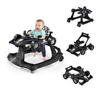 COSTWAY Trotteur Bébé Garçon Pliable 4 en 1 avec 3 Hauteur Réglable, Trotteur Marche Bébé Garçon Évolutif avec Musique & Lumière, Roues Silencieuses, 5 Patins Antidérapants pour 6-18 Mois(Noir)