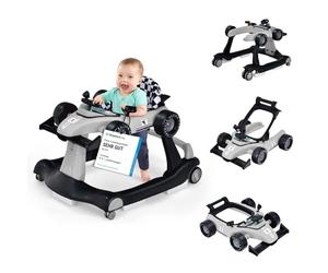 COSTWAY Trotteur Bébé Garçon Pliable 4 en 1 avec 3 Hauteur Réglable, Trotteur Marche Bébé Garçon Évolutif avec Musique & Lumière, Roues Silencieuses, 5 Patins Antidérapants pour 6-18 Mois(Gris)
