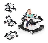 Costway Trotteur Bébé Musical Pliable 4 En 1 Apparence De Voiture Pousseur Hauteur Et Vitesse Réglables Avec Lumière Volant Blanc Multicolore