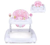 Costway Trotteur Bébé Pliable 3 Hauteur Réglable, Coussin Détachable Lavable Plateau De Rangement Barre De Jouets Amovible Rose Multicolore