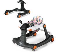 COSTWAY Trotteur Bébé Pliable Musical 2 en 1 Hauteur et Vitesse Réglables Effet Sonore avec Lumières Coussin de Siège Lavable Noir