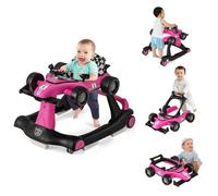COSTWAY Trotteur Bébé Pliable Musical 4 en 1 Apparence de Voiture Pousseur Hauteur et Vitesse Réglables avec Lumière Volant Rose