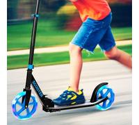 COSTWAY Trottinette City Scooter 100kg avec 2 roues LED pliable et réglable en hauteur Bleu