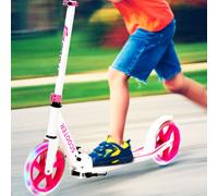 COSTWAY Trottinette City Scooter 100kg avec 2 roues LED pliable et réglable en hauteur Rose