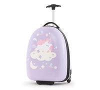 COSTWAY Valise Enfants à roulettes 16’’ avec Coque Rigide, Bagage Enfants avec Poignée en Aluminium à 2 Niveaux Motif Vifs, Approuvée par Les Compagnies Aériennes pour Fille Garçon (Rose Unicorne)