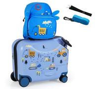 COSTWAY Valise Enfants à roulettes 18” avec Sac à Dos 12”, Bagages à Main pour Voyage avec Roues Coque Imperméable Corde pour Tirer et Sangle de Transport Charge 50KG+8KG (Camion)