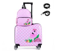 COSTWAY Valise Enfants à roulettes 18” avec Sac à Dos 12”, Bagages à Main pour Voyage avec Roues Coque Imperméable Corde pour Tirer et Sangle de Transport Charge 50KG+8KG (Flamants Poignée Droite)
