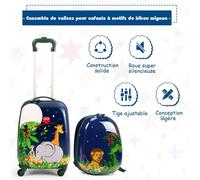 COSTWAY Valise Trolley pour Enfants à Roulettes 16'' + Sac à dos 12'' Ensemble de Bagage en Rose avec Motif Animaux -Garçon Fille