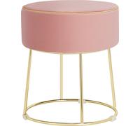 COSTWAY Velvet Rond Tabouret de pied Ottoman, Tabouret de maquillage moderne Tabouret de siège avec base métallique, Assise rembourrée épaisse & Coussin de pied antidérapant ROSE