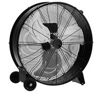COSTWAY Ventilateur de Sol 61 CM à Volume d'Air Élevé à Tambour 3 Vitesses, 3 Pales en Aluminium et Moteur en Cuivre, Industriel avec Roulettes et Poignée Latérale, Noir