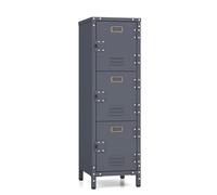 COSTWAY Vestiaire de stockage en métal, armoire industrielle de 100 cm de hauteur avec 3 portes verrouillables, pieds réglables, protection anti-basculement, casier à 3 niveaux