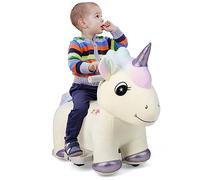 COSTWAY Voiture à Chevaucher en Peluche Licorne pour Enfants 3 Ans+ avec Musique, Jouet Electrique à Enfourcher avec Pédale Latérale & Guidon Antidérapant, Charge 25KG, 72x33,5x56CM