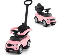 COSTWAY Voiture à pousser 3 en 1, voiture à pousser avec barre de poussée, poignée et barre de protection amovibles, klaxon et son, voiture à pousser pour bébé à partir de 1 an, rose