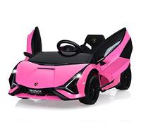 Costway Voiture Électrique 12V pour Enfants 3-8 Ans, Voiture de Sport avec Télécommande 2.4G, 2 Portes Papillons, Démarrage Progressif, Effets Sonores et Lumineux, 108 x 64 x 41 cm (Rose)