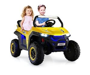 COSTWAY Voiture Electrique Enfant 12 V avec 2 Places et Télécommande 2,4G, Quad Électrique avec Démarrage Lent pour 3-8 Ans,Vitesses 2-4 KM/H,Ceinture de Sécurité Charge 59KG 118x74x71CM (Jaune)