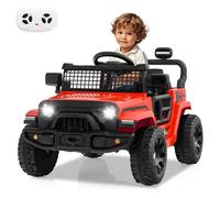 Costway Voiture Électrique Enfant 12v Avec Télécommande, 3 Vitesses, Led, Musique Et Klaxon, Suspension À Ressort, 3+ Ans Rouge