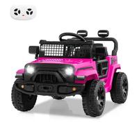 COSTWAY Voiture Électrique Enfant 12V avec Télécommande, 3 Vitesses, LED, Musique et Klaxon, Suspension à Ressort, 3+ Ans Rose