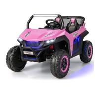 COSTWAY Voiture pour enfants 2 places avec télécommande 2,4G, UTV 12V pour enfants avec musique et phares,2-4 km/h, pour enfants à partir de 3 ans Rose