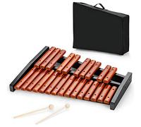 COSTWAY Xylophone 25 Notes, Glockenspiel Éducatif en Bois avec 2 Maillets et valise, pour Enfants et Adapté aux Débutants, Marron et Noir