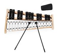 COSTWAY Xylophone Glockenspiel 27 Notes Métalliques avec Base en Bois,2 Maillets en Caoutchouc,Sac de Transport, 2 Rangées de Tons