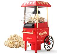 Costway1200W Machine à Popcorn Rétro avec Chariot Air Chaud Sans Huile Jusqu?à 12 Tasses en 2 min Couvercle Doseur Design Vintage 28x18x32cm Rouge