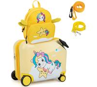 Costway18 Valise à Roulettes Enfants avec 12 Sac à Dos Bagages à Main avec Poignée Rétractable Modèle d'Abeille pour 3 Ans+ Jaune