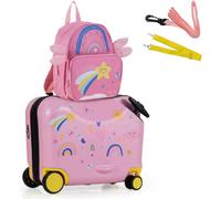 Costway18 Valise à Roulettes Enfants avec 12 Sac à Dos Bagages à Main avec Poignée Rétractable Modèle d'Abeille pour 3 Ans+ Rose+Noir