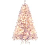 Costway180 cm Arbre de Noël Pré-éclairé avec 688 Pointes de Branches 250 lumières LED Blanc Chaud 8 Modes Socle Métallique Violet